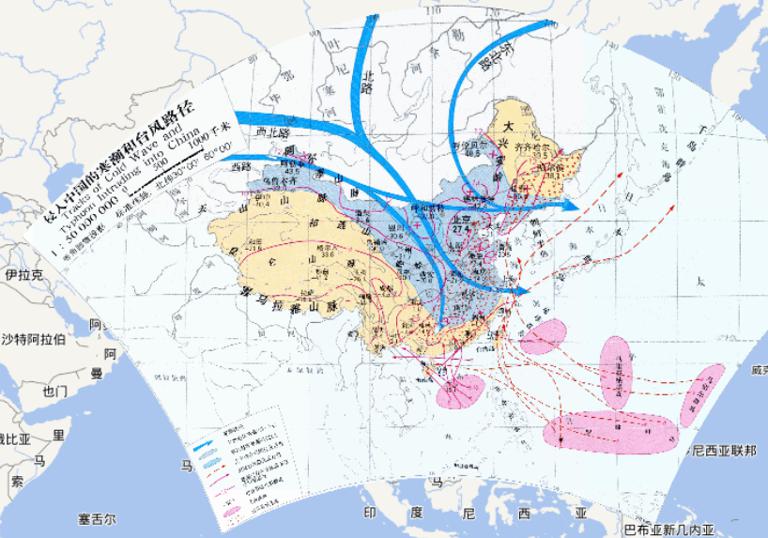侵入中国的寒潮和台风路径在线地图