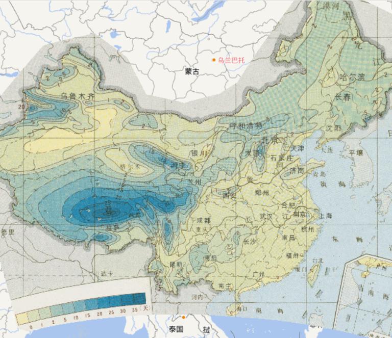 中国农业气象灾害年冰雹日数在线地图