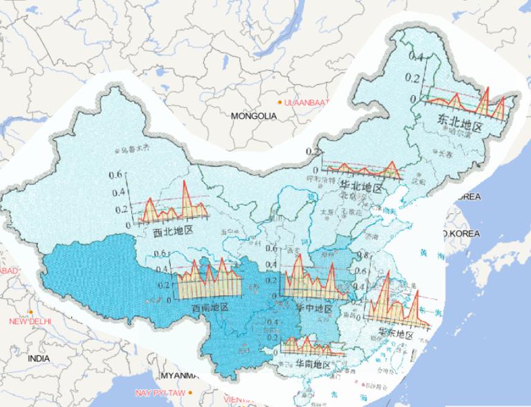 2014年中国分地区洪涝和地质灾害灾情指数时空分布在线地图