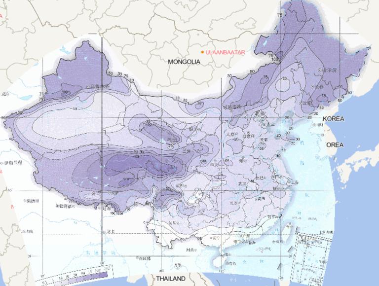 1981-2010年中国平均年降雪日数在线地图