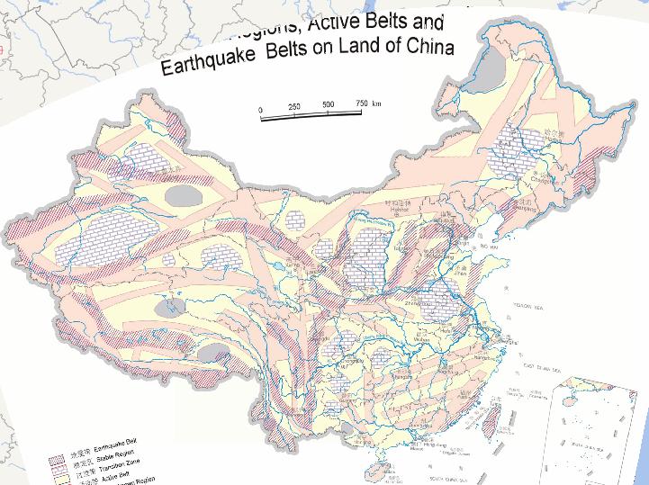 中国陆地稳定区、活动带与地震带在线地图