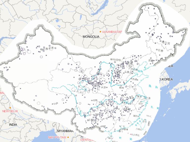 2014年全国低温冷冻和雪灾发生频次分布在线地图