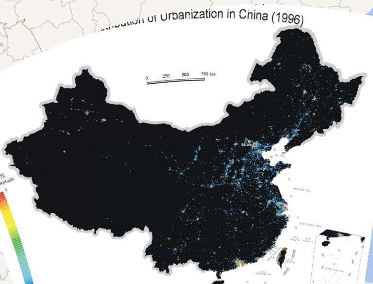 中国城镇化空间分布在线地图（1996年）