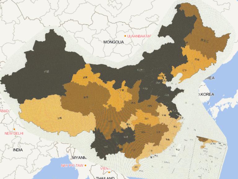2016年中国风雹灾害分省综合灾情指数在线地图