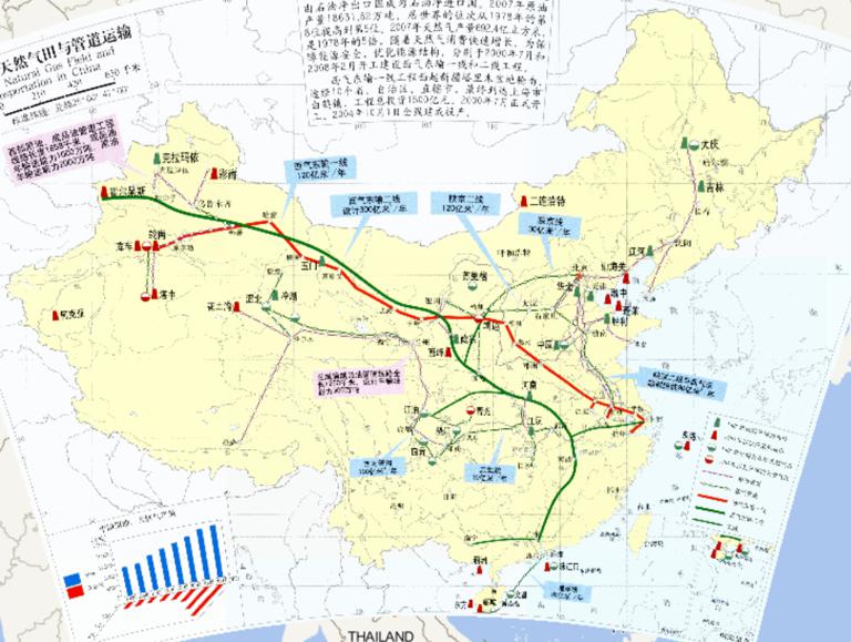 中国主要油田、天然气田与管道运输分布在线地图