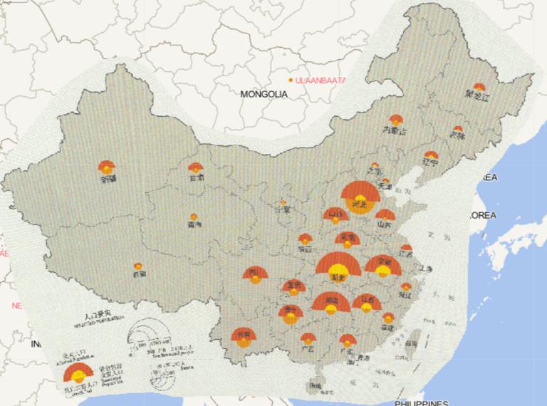 2016年洪涝和地质灾害分省人口受灾情况在线地图
