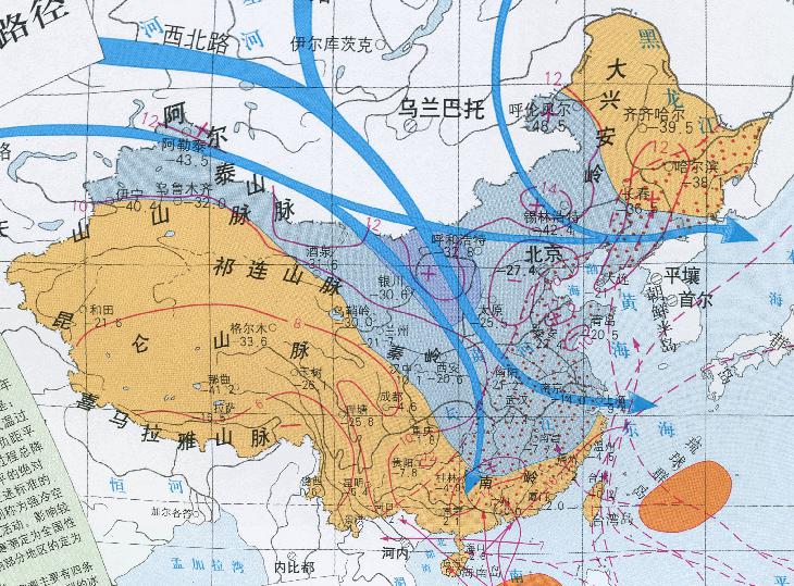侵入中国的寒潮和台风路径在线地图