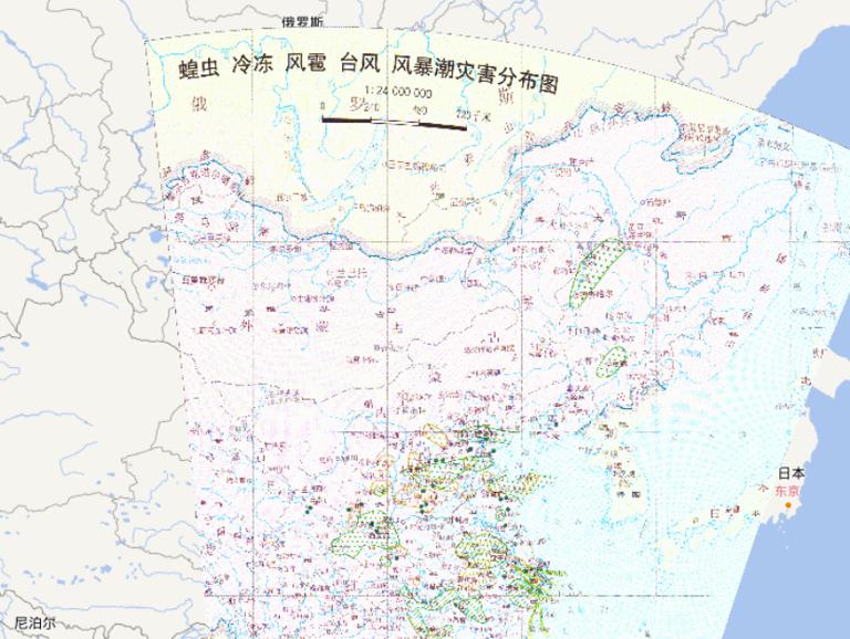 中国清朝蝗虫、冷冻、风暴、台风、风暴潮灾害在线地图