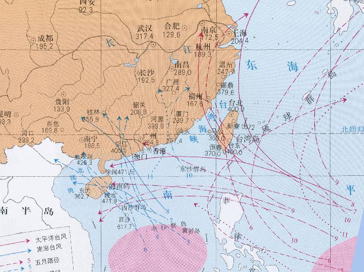 入侵中国华南地区的台风源地和路径的在线地图