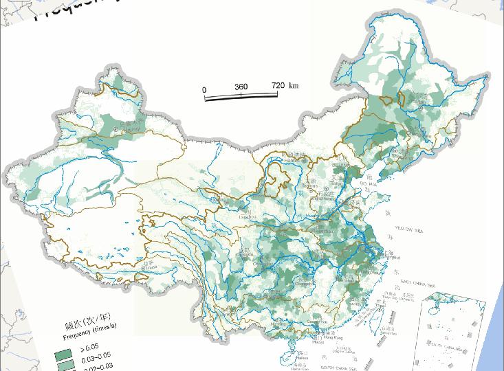 中国7月份水灾频次在线地图（1949年至2000年）