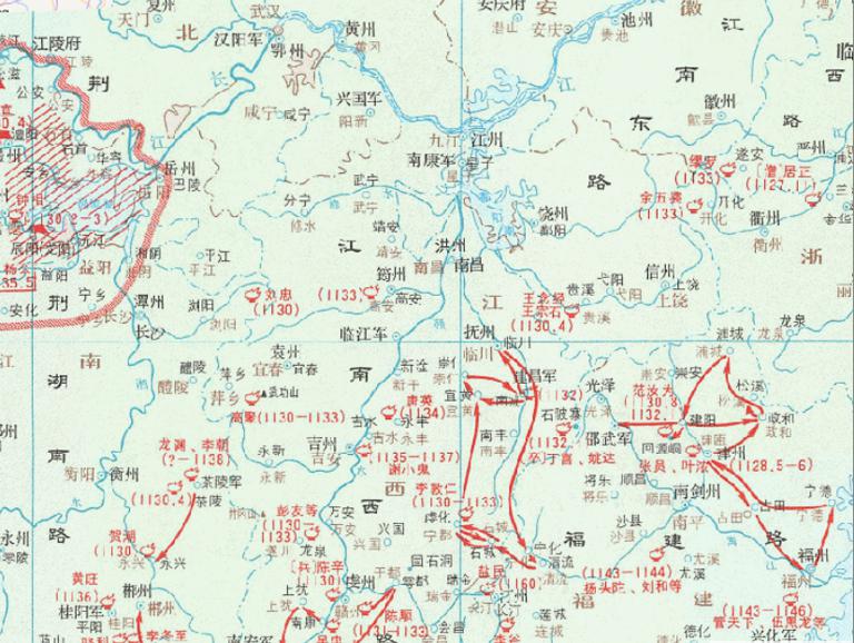 中国1127-1160年南宋前期人民起义的在线历史地图