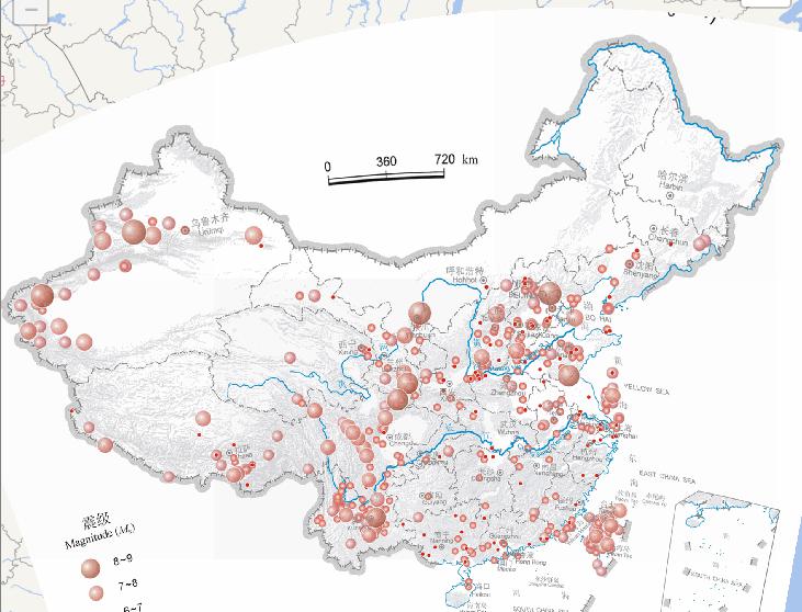 中国地震震中分布在线地图（公元1644年至公元1911年，震级4级以上）