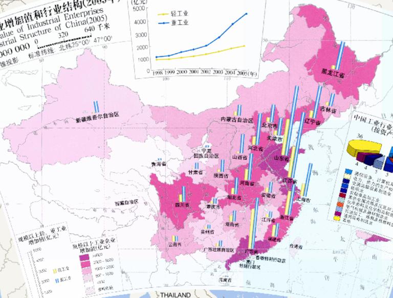2005年中国工业企业增加值和行业结构在线地图