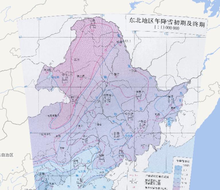 中国东北地区年降雪初期及终期在线地图