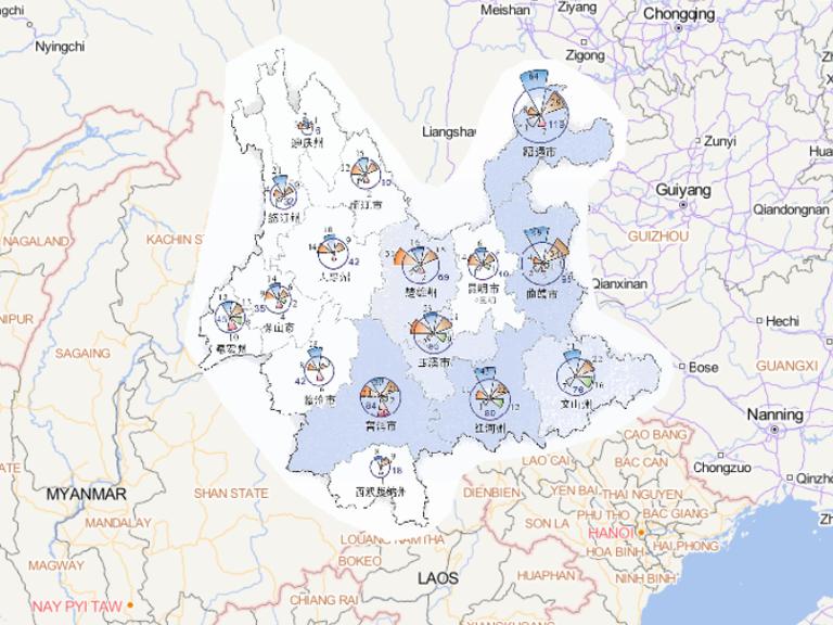 2014年云南省分灾种灾害频次分布在线地图