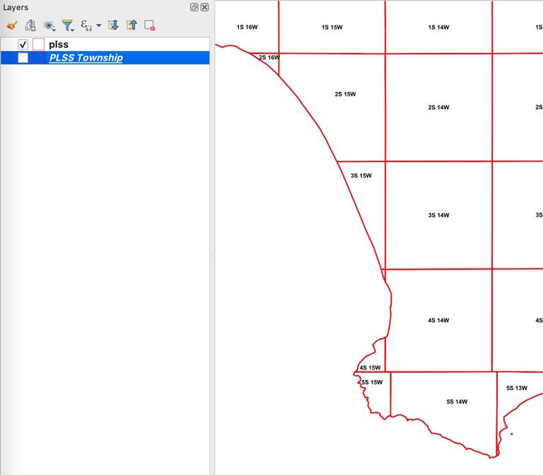 显示QGIS 中带有红线和黑色标签的调查切片图层
