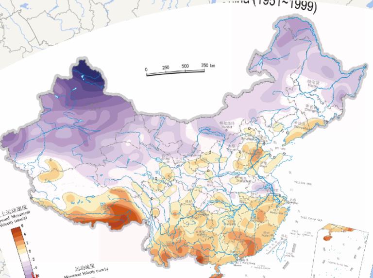 中国陆地垂直运动速度在线地图（1951年至1999年）
