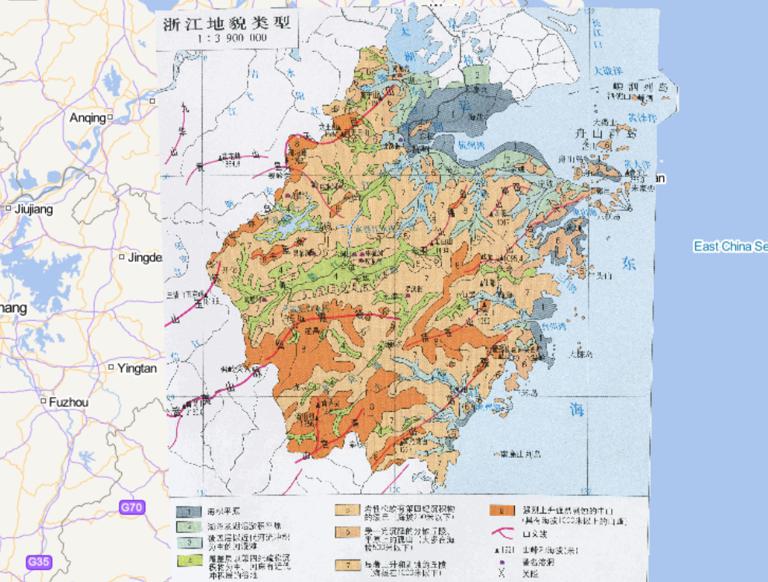 中国浙江地貌类型在线地图