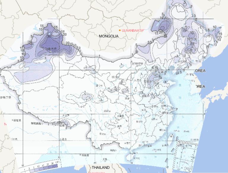 1981-2010年中国平均年雾凇日数在线地图