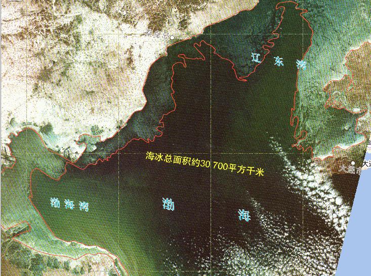 2010年1月13日中国渤海黄海北部海冰灾害重点海冰区遥感监测在线地图