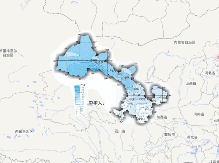 中国甘肃省一月平均气温在线地图