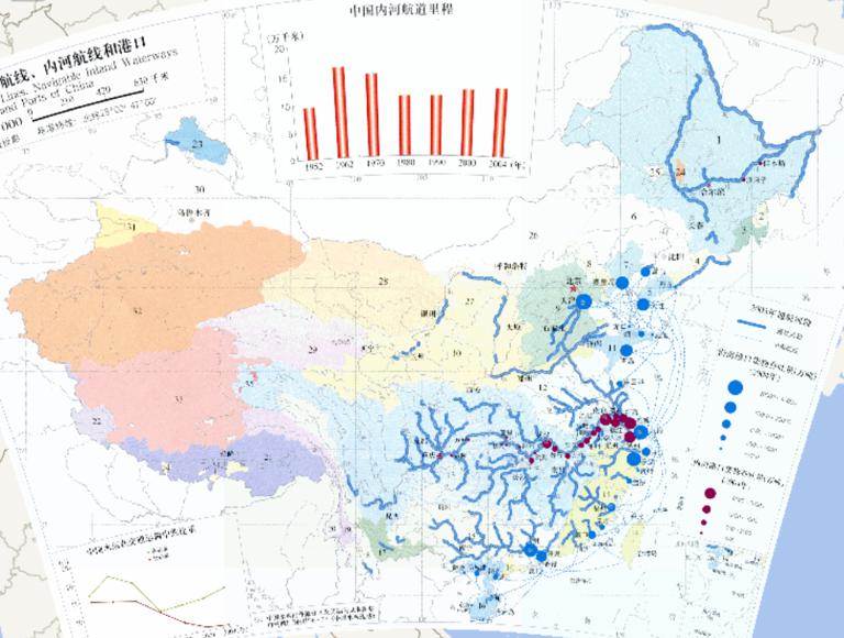中国沿海航线、内河航线和港口分布在线地图