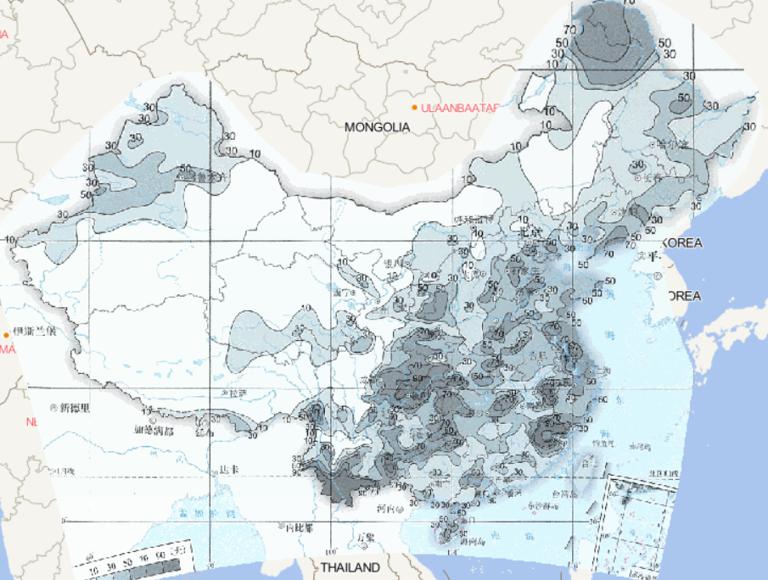 1961-2015年中国年雾日数最大值在线地图