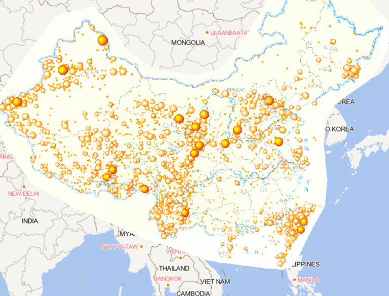 中国历史地震震中分布（公元前2300年至公元2007年震级大于等于5）在线地图