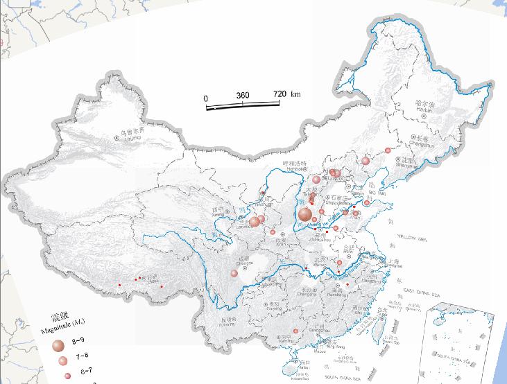 中国地震震中分布在线地图（公元1279年至公元1368年，震级4级以上）