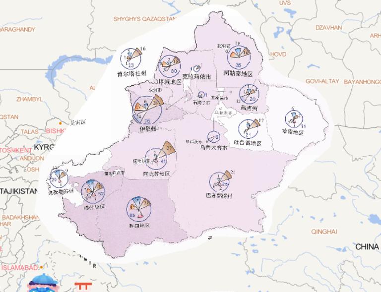 2014年新疆维吾尔自治区分灾种灾害频次分布在线地图