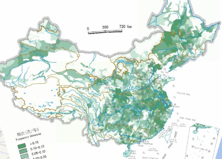 中国夏季水灾频次在线地图（1949年至2000年）