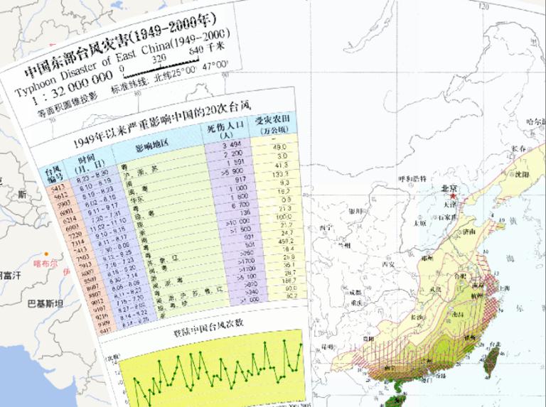 1949-2000年中国东部台风灾害（1:3200万）在线地图