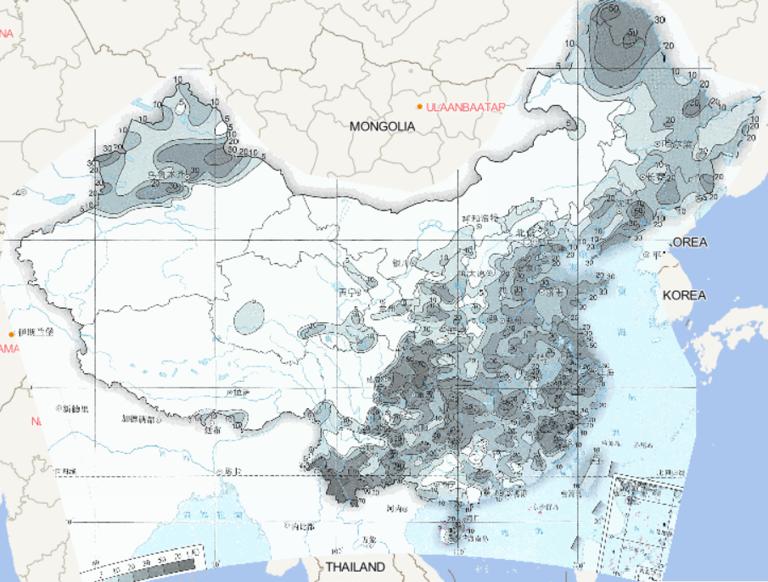 1981-2010年中国平均年雾日数在线地图