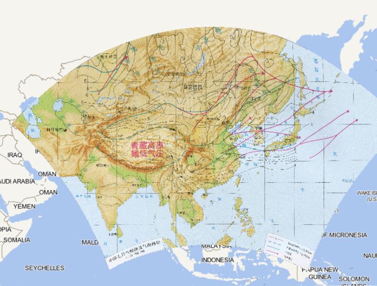 中国七月气候锋及气旋路径在线地图