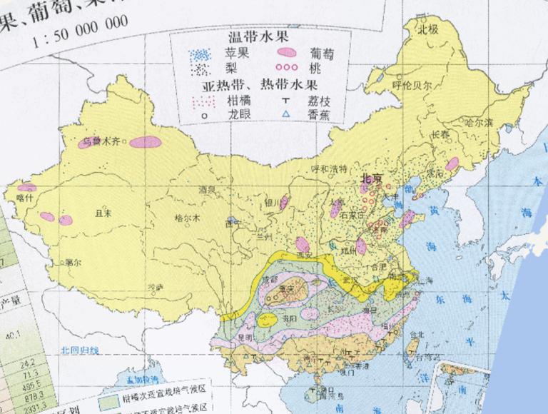 中国水果资源（苹果、葡萄、梨、桃、柑橘、荔枝、龙眼、香蕉）在线地图