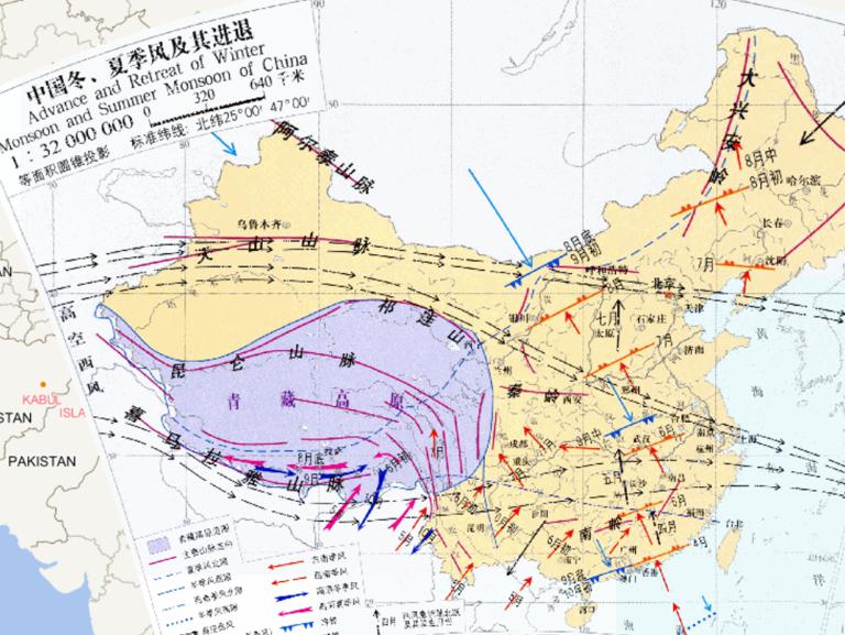 中国冬、夏季风及其进退在线地图