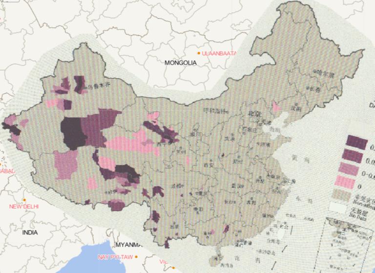 2016年中国地震灾害分县损坏房屋数量在线地图