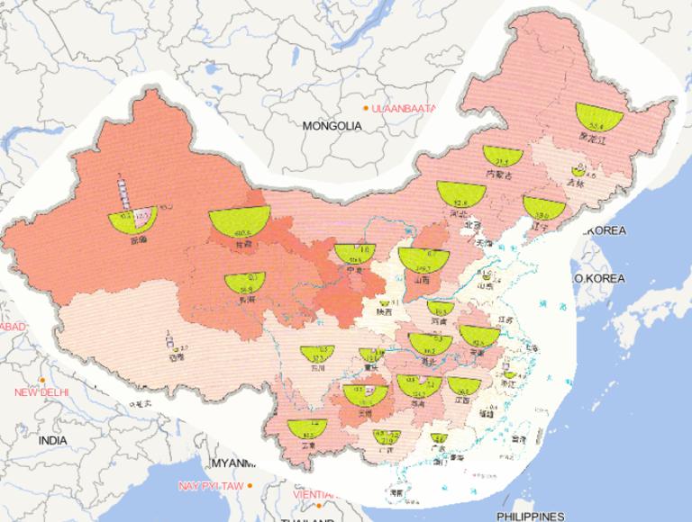 2014年中国低温冷冻和雪灾人员受灾情况在线地图