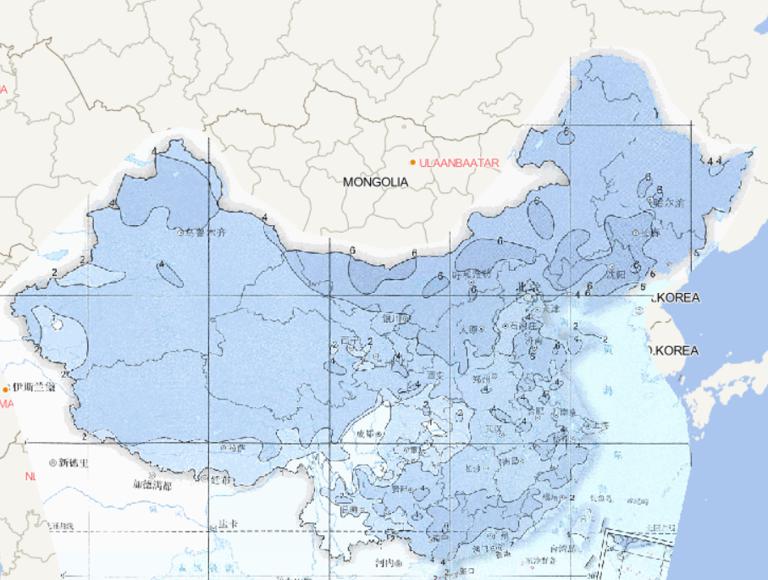 1981-2010年中国平均年强冷空气频次在线地图