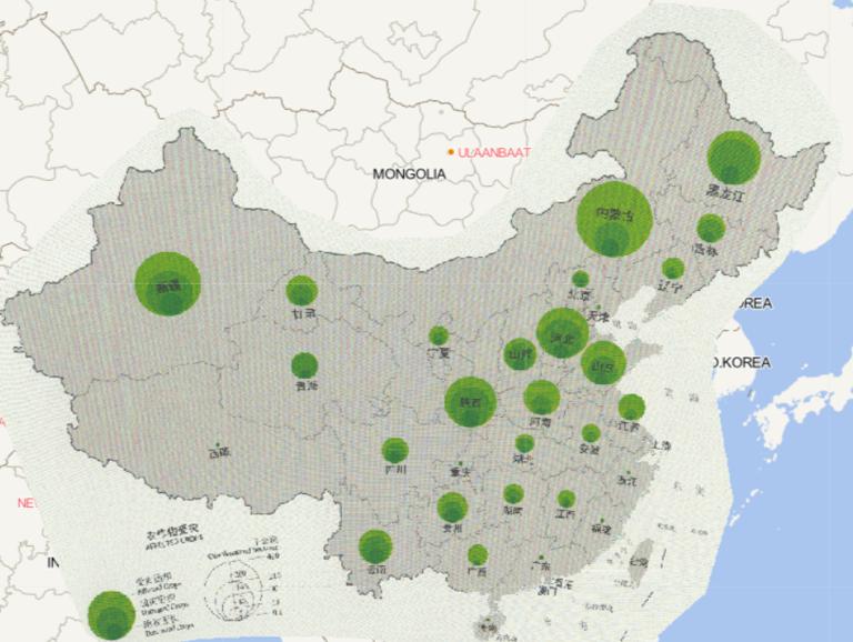 2016年中国风雹灾害分省农作物受灾情况在线地图