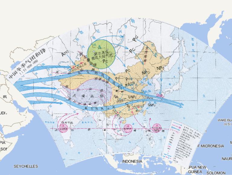 中国冬季气团和锋的在线地图