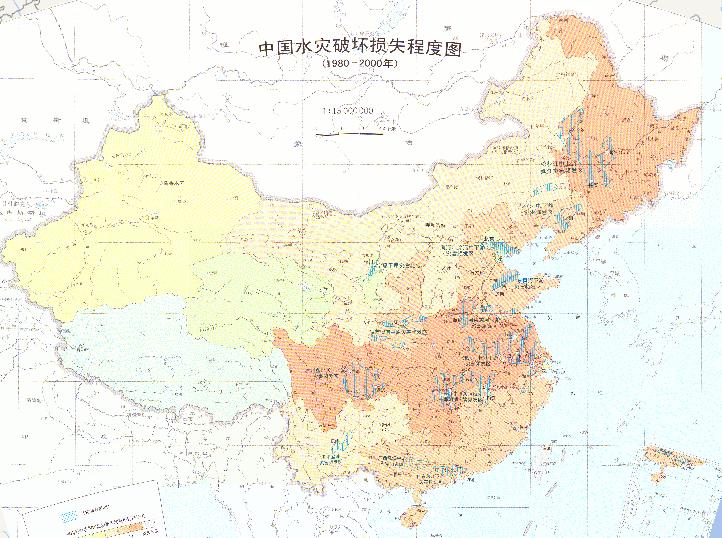 中国水灾破坏损失程度（1980-2000年）在线地图