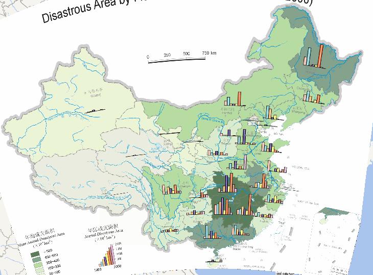 中国水灾成灾面积在线地图（1993年至2000年）