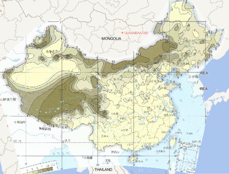 1981-2010年中国平均秋季大风日数在线地图