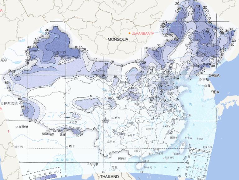 1961-2015年中国年雾凇日数最大值在线地图