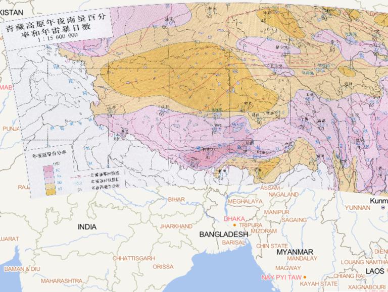 中国青藏高原年夜雨量百分率和年雷暴日数在线地图