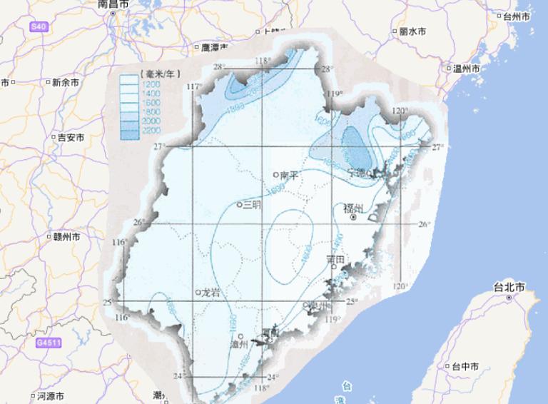 中国福建省年降水量在线地图