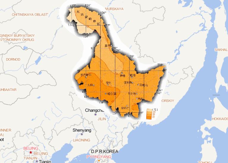 中国黑龙江省七月平均气温在线地图