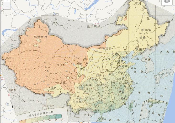 中国农业气象灾害年暴雨日数在线地图