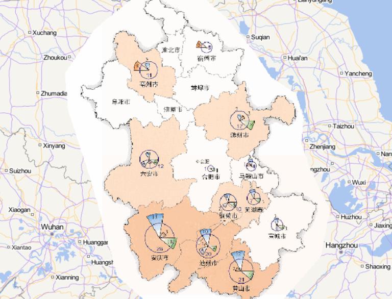 2014年安徽省分灾种灾害频次分布在线地图